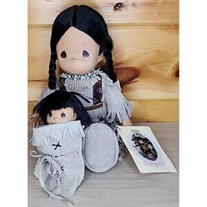 PRECIOUS MOMENTS MORNING STAR AND WITH PAPOOSE NATIVE AMERICAN DOLL WITH BOOKLET